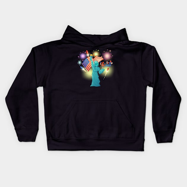 4th of July Statue of Liberty Kids Hoodie by WalkingMombieDesign